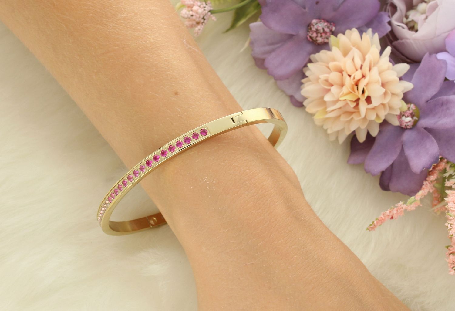 Bransoletka Nomination Pretty Bangle 029506 021 – Różowe Cyrkonie, Złota Stal PVD.jpg